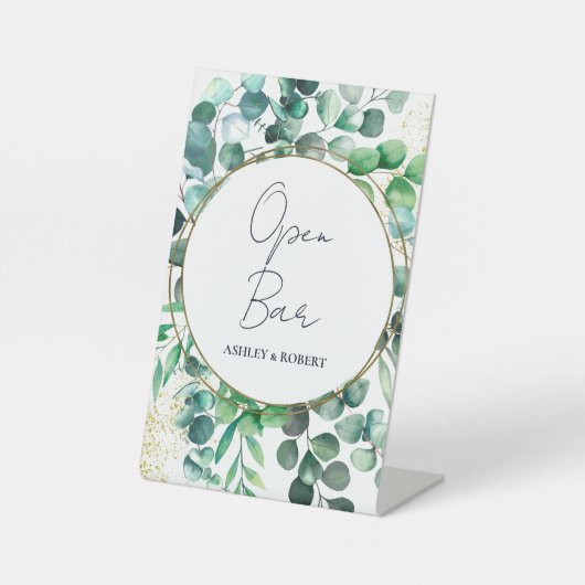 Eucalyptus Wedding Reception Open Bar Tabletop Sockelschild (Vorderseite)