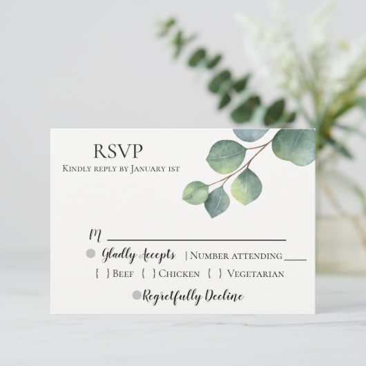 Eucalyptus Wedding RSVP (Stehend Vorderseite)