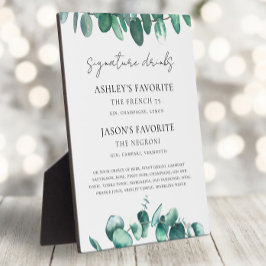 Eucalyptus Wedding Signature Drinks Sign, Cocktail Fotoplatte