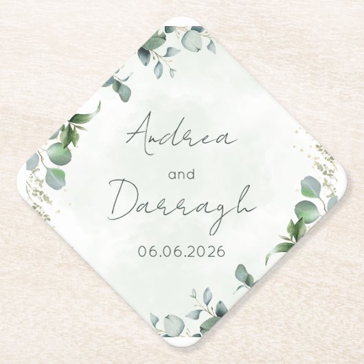 Eucalyptus Wedding Square Paper Coaster 1001A Untersetzer (Vorderseite)