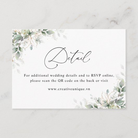 Eucalyptus Wedding Website QR Code Details  Begleitkarte (Vorderseite)