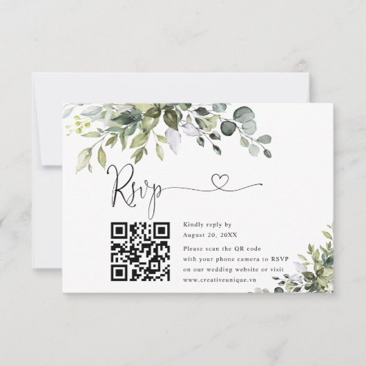 Eucalyptus Wedding Website QR Code RSVP Card Karte (Vorderseite)
