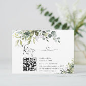 Eucalyptus Wedding Website QR Code RSVP Card Karte (Stehend Vorderseite)