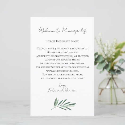 Eucalyptus Wedding Welcome Bag Letter (Stehend Vorderseite)