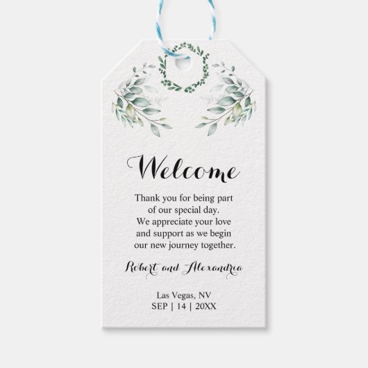 Eucalyptus Wedding Welcome Gefallen Geschenkanhänger (Vorderseite)