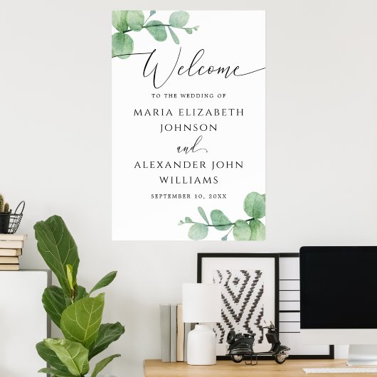 Eucalyptus Wedding Welcome Sign | Elegant Script Poster (Heimbüro)