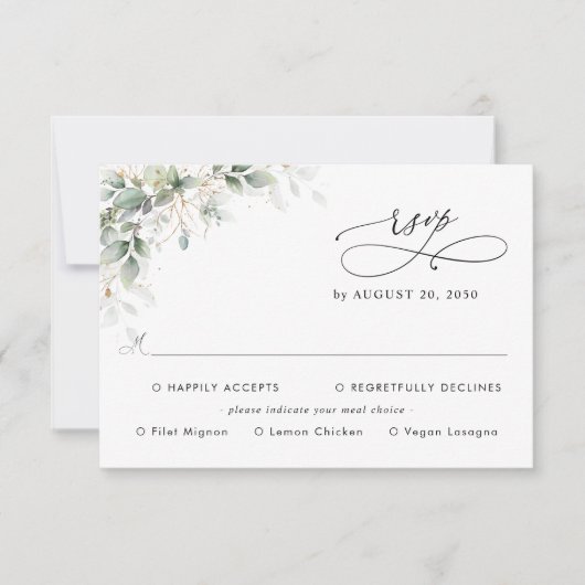 Eucalyptus Wedding With Meal Choice RSVP Card Karte (Vorderseite)