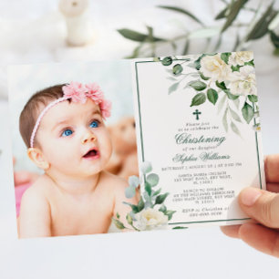 Eucalyptus White Blume Foto Girl Christening Einladung