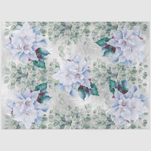 Eucalyptus & White Christmas Poinsettias Faux Foil Seidenpapier (Vorderseite)