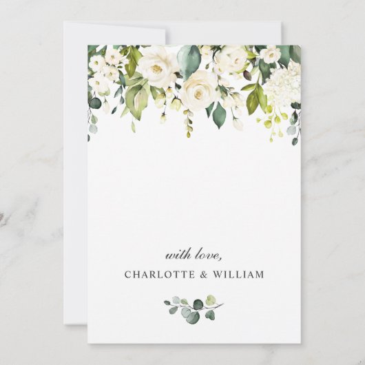 Eucalyptus White Roses PROBE DINNER Einladung (Rückseite)