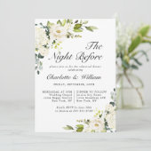 Eucalyptus White Roses PROBE DINNER Einladung (Stehend Vorderseite)