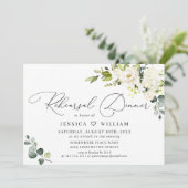 Eucalyptus White Roses PROBE DINNER Einladung (Stehend Vorderseite)