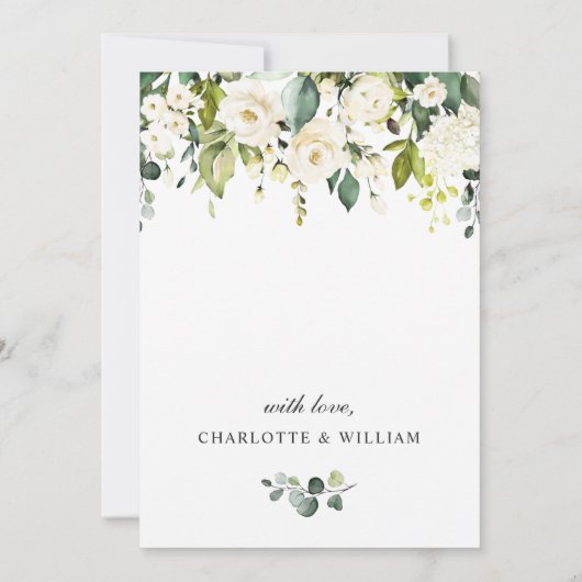 Eucalyptus White Roses PROBE DINNER Einladung (Rückseite)