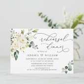 Eucalyptus White Roses PROBE DINNER Einladung (Stehend Vorderseite)