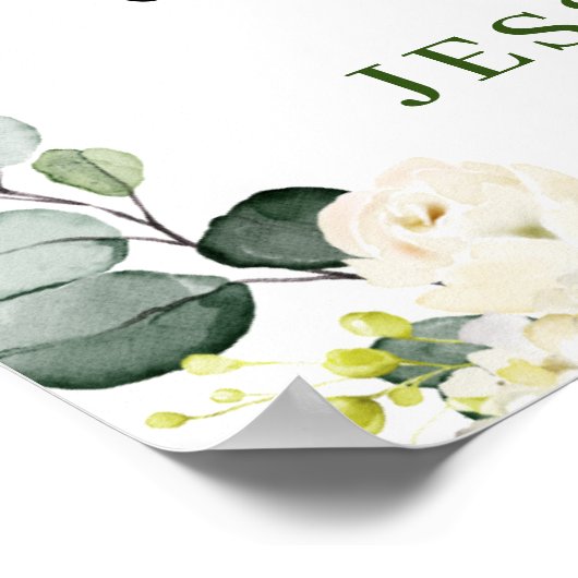 Eucalyptus White Roses PROBE DINNER Poster (Ecke)