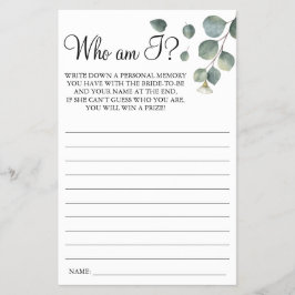 Eucalyptus Who I am Bridal shower game card Flyer