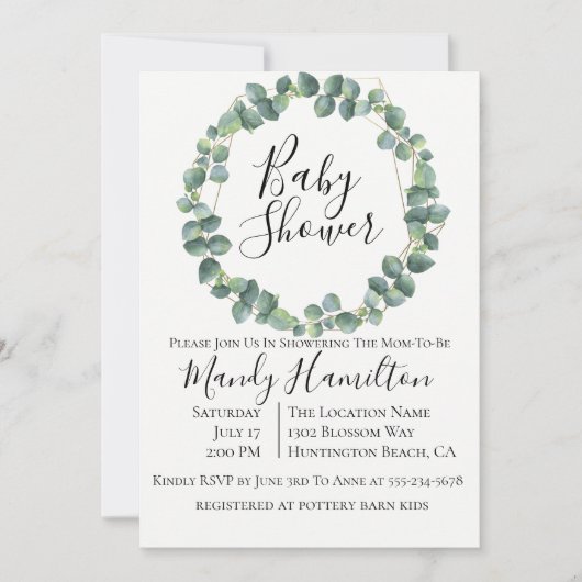 Eucalyptus Wreath Baby Shower Einladung (Vorderseite)