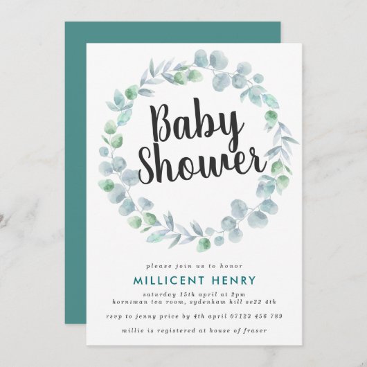 Eucalyptus Wreath Baby Shower Einladung (Vorne/Hinten)