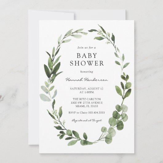 Eucalyptus Wreath Baby Shower Einladung (Vorderseite)