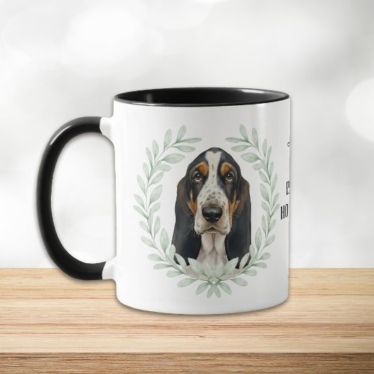 Eucalyptus Wreath Basset Hound Dog Monogram Tasse
