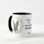 Eucalyptus Wreath Belgian Malinois Dog Monogram Tasse (Vorderseite Links)