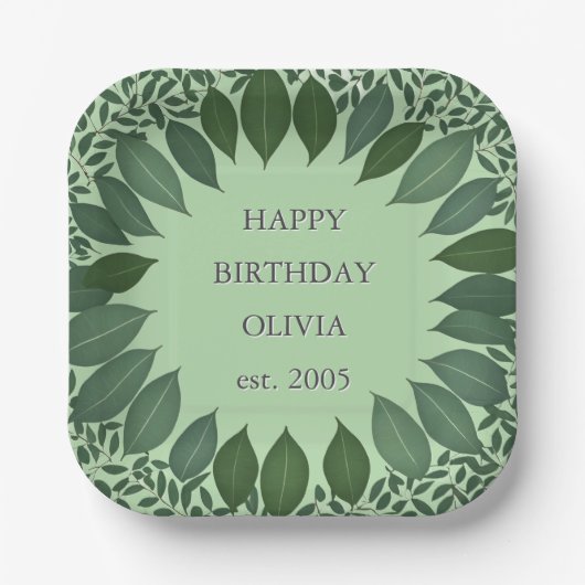 eucalyptus wreath birthday paper plate, watercolor pappteller (Vorderseite)