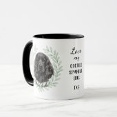 Eucalyptus Wreath Black Cocker Spaniel Monogram Tasse (Vorderseite Links)