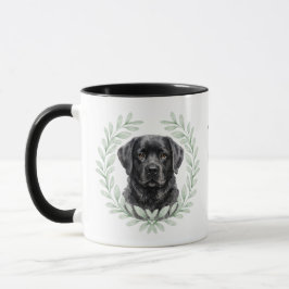 Eucalyptus Wreath Black Labrador Dog Monogram Tasse