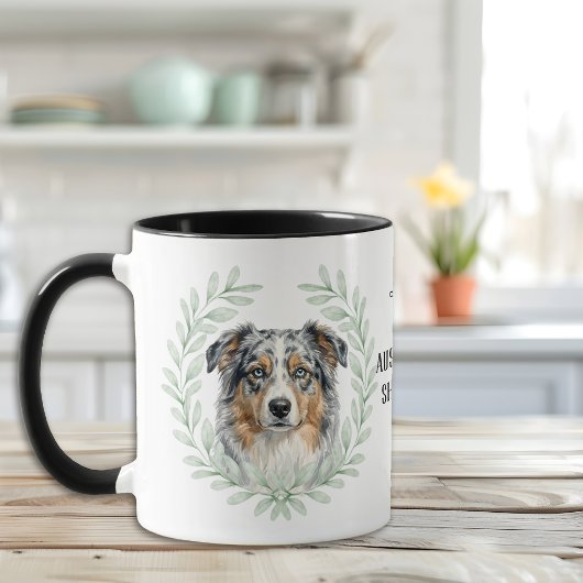 Eucalyptus Wreath Blue Merle Aussie Monogram Tasse