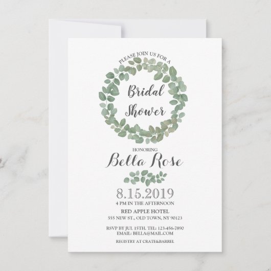 Eucalyptus Wreath Brautparty Invite Einladung (Vorderseite)