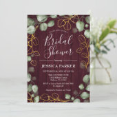 Eucalyptus Wreath Burgundy Marsala Brautparty Einladung (Stehend Vorderseite)