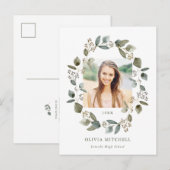 Eucalyptus Wreath | Foto Graduation Party Einladungspostkarte (Vorne/Hinten)