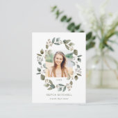Eucalyptus Wreath | Foto Graduation Party Einladungspostkarte (Stehend Vorderseite)