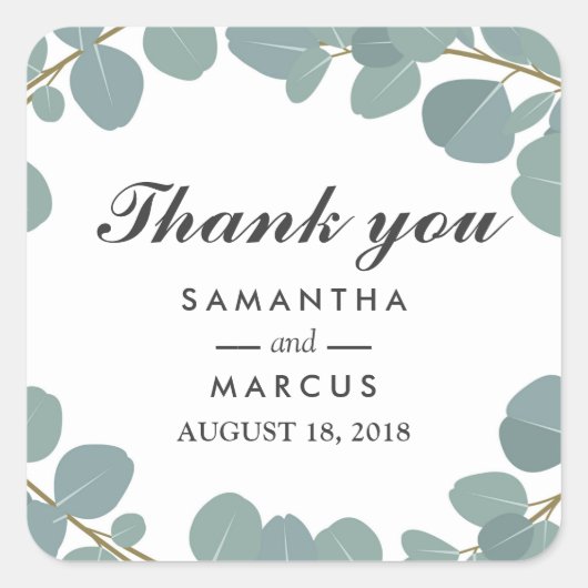 Eucalyptus Wreath Greenerenerity Wedding Vielen Da Quadratischer Aufkleber (Vorderseite)