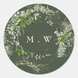 Eucalyptus Wreath Monogram Wedding Runder Aufkleber