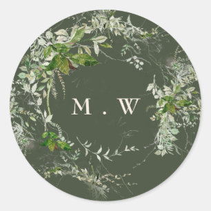 Eucalyptus Wreath Monogram Wedding Runder Aufkleber