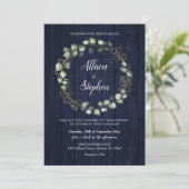 Eucalyptus Wreath Navy Blue Wedding Einladung (Stehend Vorderseite)