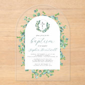 Eucalyptus Wreath Silver Cross Arch Baptism Acryleinladungen (Vorderseite)