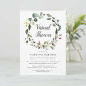 Eucalyptus Wreath Virtual Bridal Baby Shower Einladung (Stehend Vorderseite)