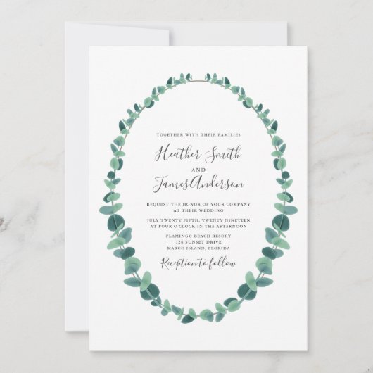 Eucalyptus Wreath Wedding Einladung (Vorderseite)