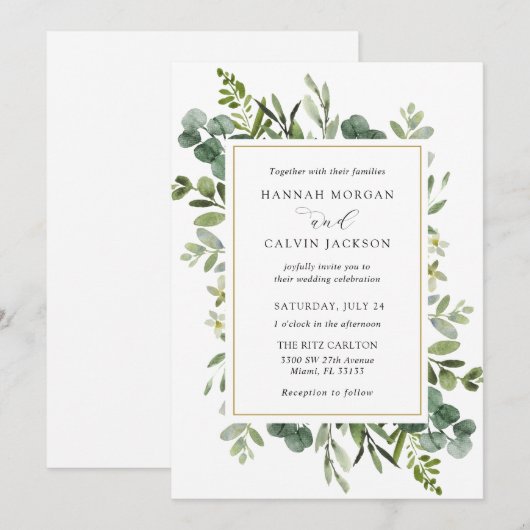 Eucalyptus Wreath Wedding Einladung (Vorne/Hinten)