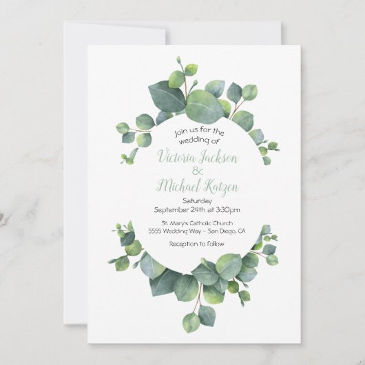 Eucalyptus Wreath Wedding Einladung (Vorderseite)