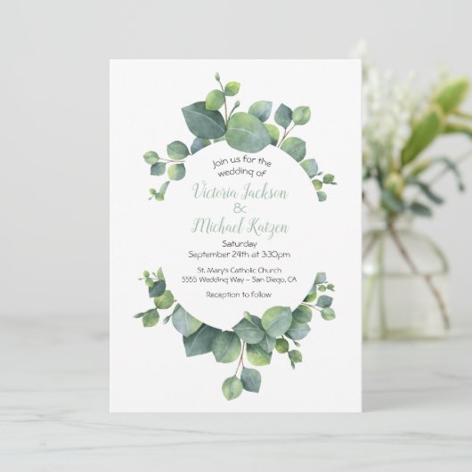 Eucalyptus Wreath Wedding Einladung (Stehend Vorderseite)