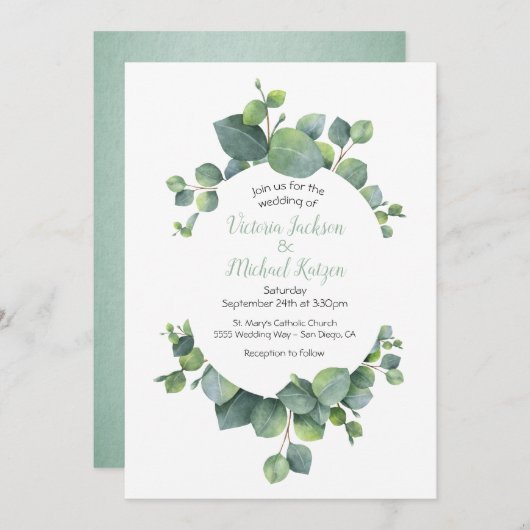 Eucalyptus Wreath Wedding Einladung (Vorne/Hinten)