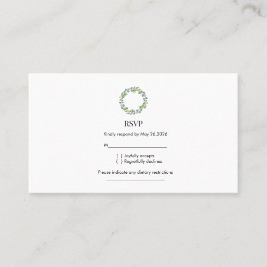 Eucalyptus Wreath Wedding RSVP  Visitenkarte (Vorderseite)