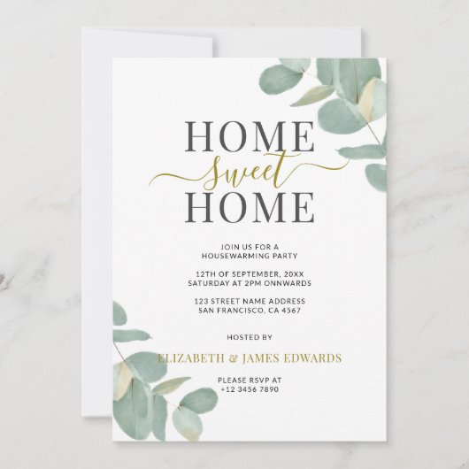 Eucalyptus Zuhause Sweet Zuhause Housewarming Part Einladung (Vorderseite)