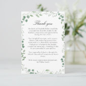 Eucalytus After Funeral Memorial Sympathy  Dankeskarte (Stehend Vorderseite)