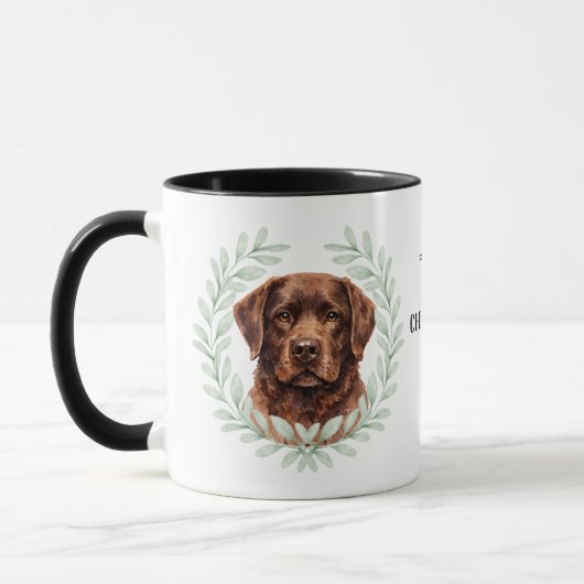 Euchalyptus-Kranz Chocolate Lab Hund Monogramm Tasse (Links)