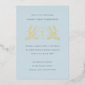 Eucharist First Communion Blue Gold Folieneinladung (Vorderseite)