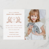 Eucharist First Communityspiel Foto Rose Gold Folieneinladung (Vorderseite)